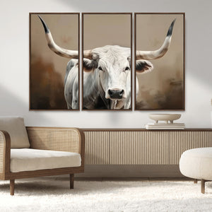 White Longhorn Bull Wall Art Canvas Print – Framed and Ready
