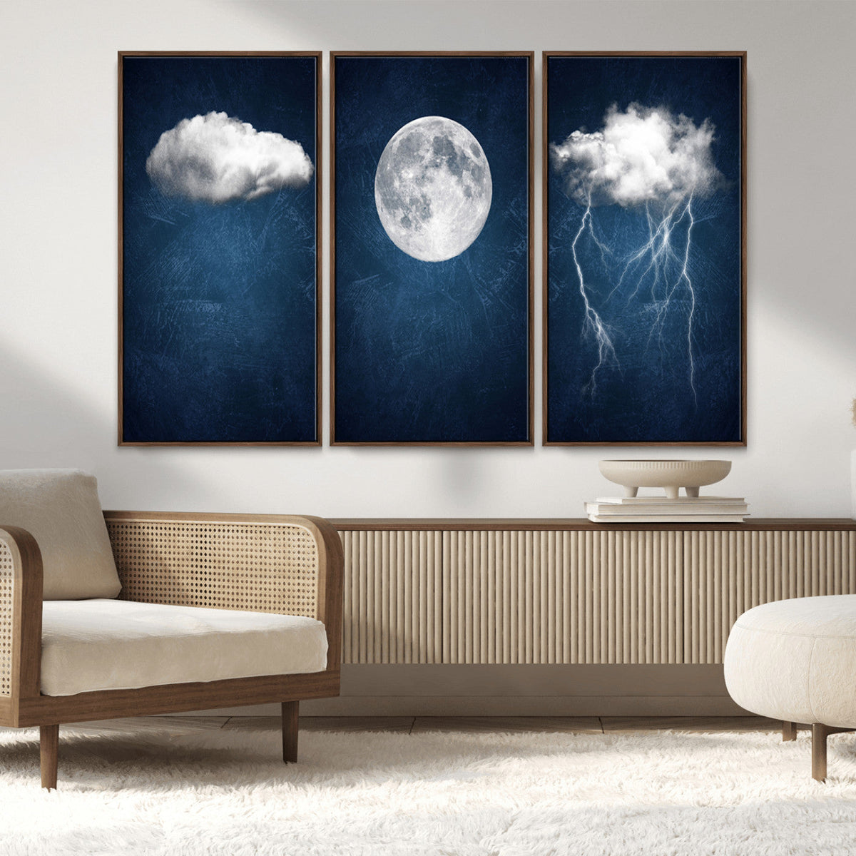 Dark Blue Cloud Art, 3 Piece Indigo Blue Wall Art, Aesthetic