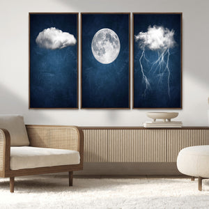 Dark Blue Cloud Art, 3 Piece Indigo Blue Wall Art, Aesthetic