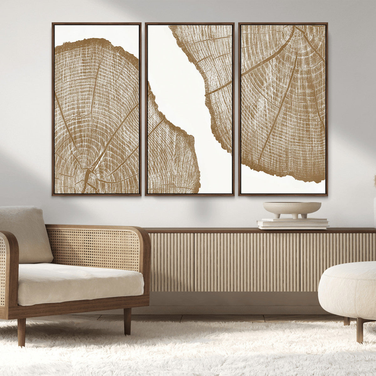 Rustic Brown Tree Ring Wall Art Canvas Print – Framed and
