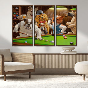 Dogs Playing Pool Canvas Wall Art Funny Gifts Dog Print