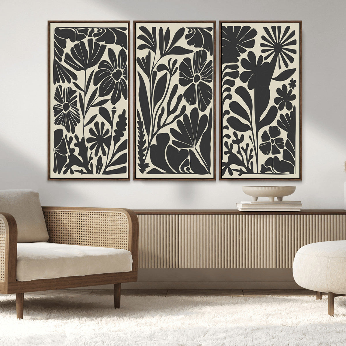 Modern Botanical Wall Art - Floral Black and White Canvas
