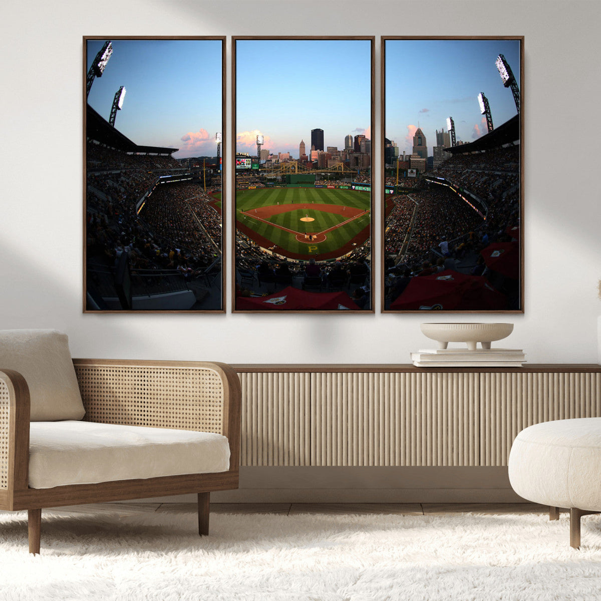 PNC Park Evening Game Triple Canvas Wall Art - Pittsburgh