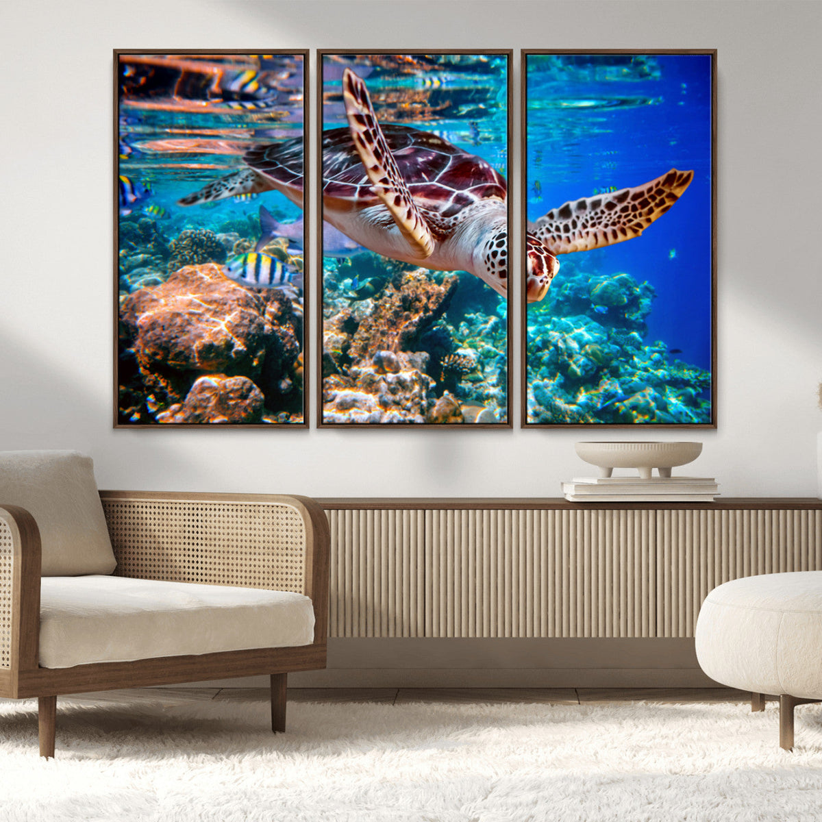 Underwater Coral Reef Sea Turtle Wall Art Canvas Print,