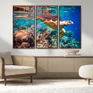 Sea Turtle Wall Art Canvas Print – Vibrant Ocean Coral Reef