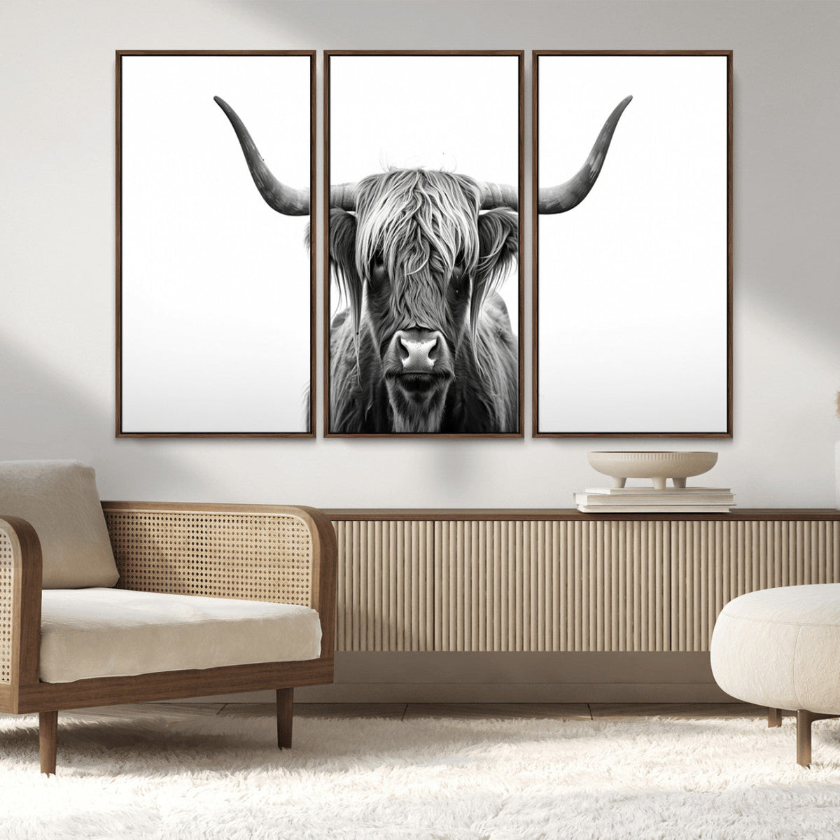 Highland Wall Art Canvas Print – Minimalist Black and White