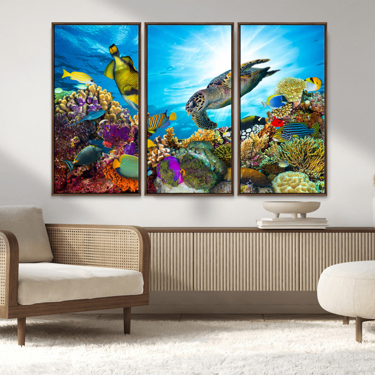 Colorful Coral Reef and Sea Life Turtle Canvas Print,