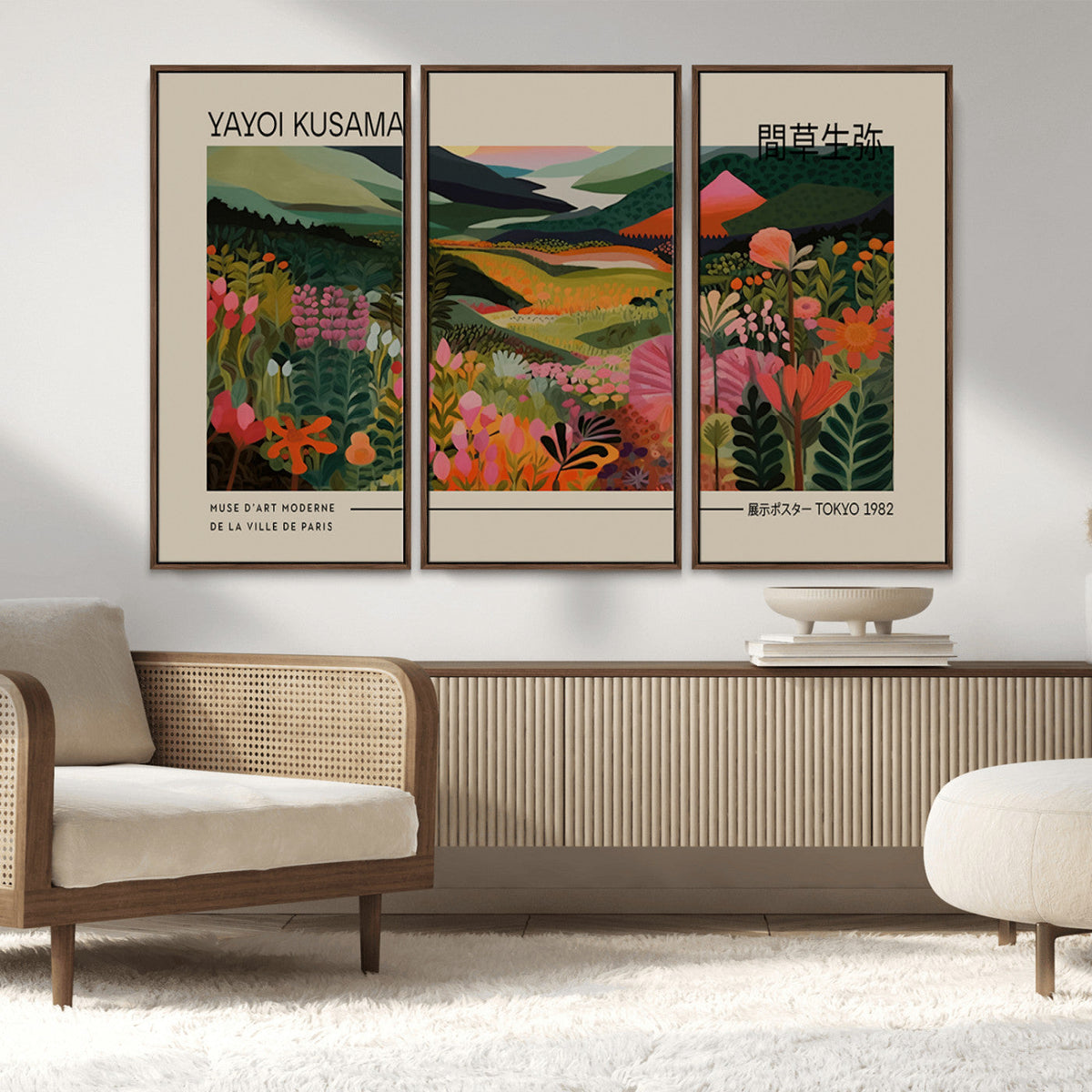Yayoi Kusama Landscape Canvas Print, Vibrant Floral Mountain