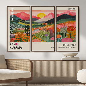 Yayoi Kusama Landscape Canvas Print, Vibrant Floral Mountain Art Print, Framed Botanical Wall Art -