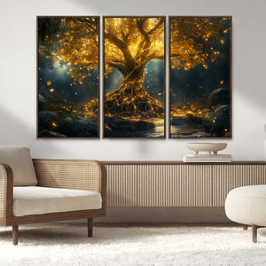 Golden Tree of Life Canvas Wall Art Print - Majestic Glowing