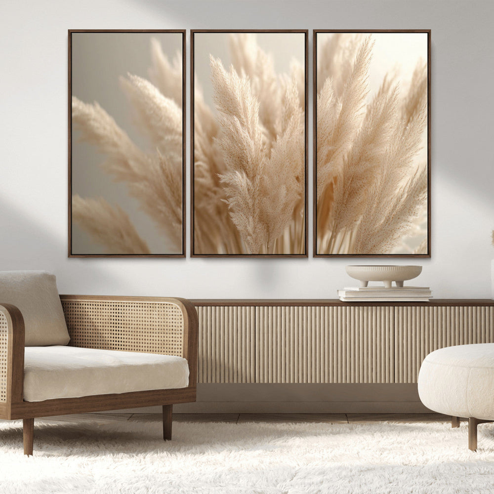 Pampas Grass Canvas Wall Art - Elegant Neutral Decor for