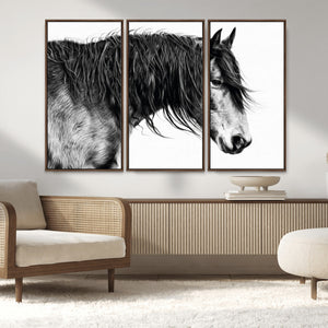 Majestic Horse Wall Art – Framed Black White Portrait Canvas