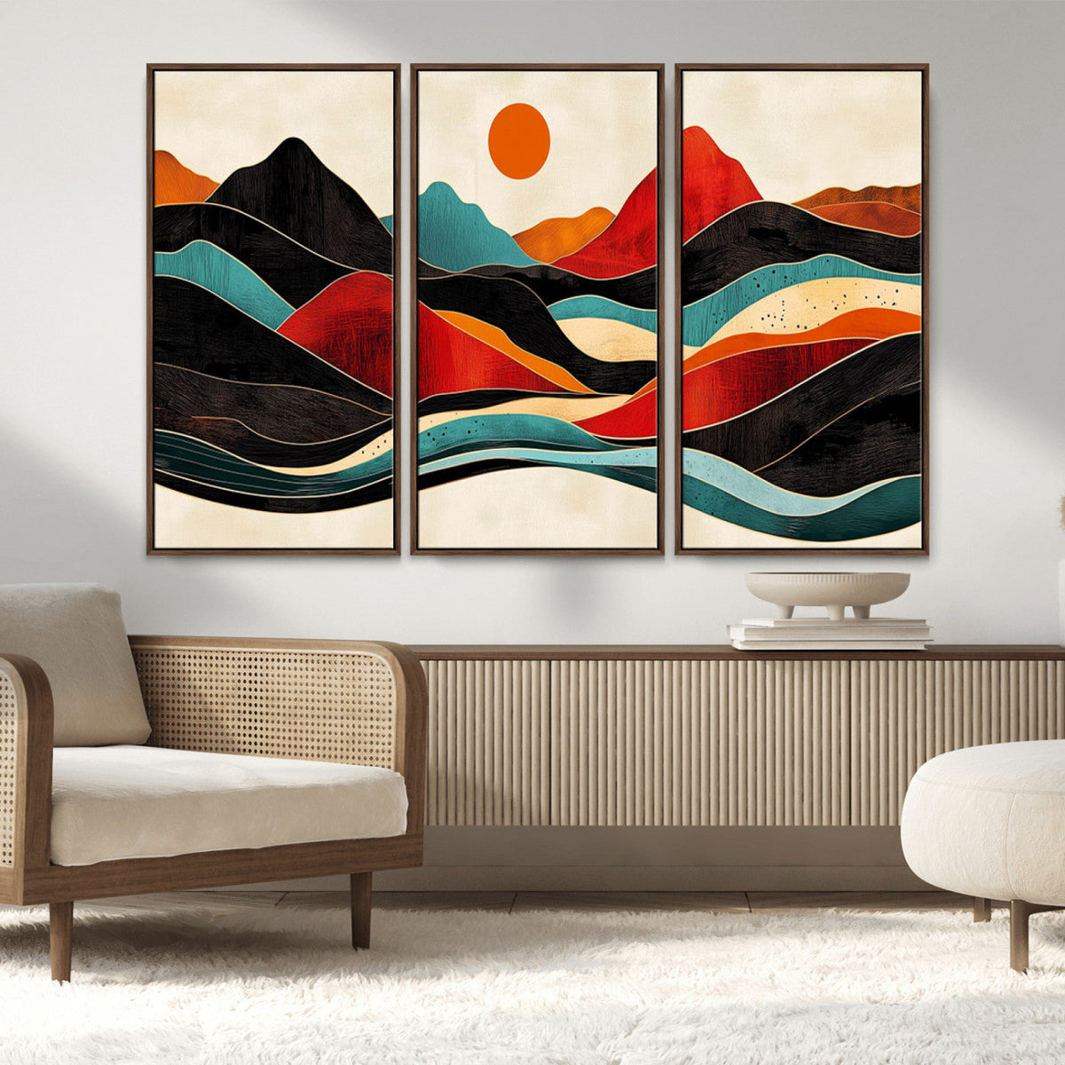 Western Wall Decor - Large Triptych Mountain Canvas - Boho