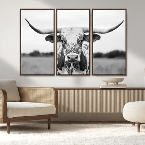 Highland Cow Wall Art Canvas Print – Black and White Western