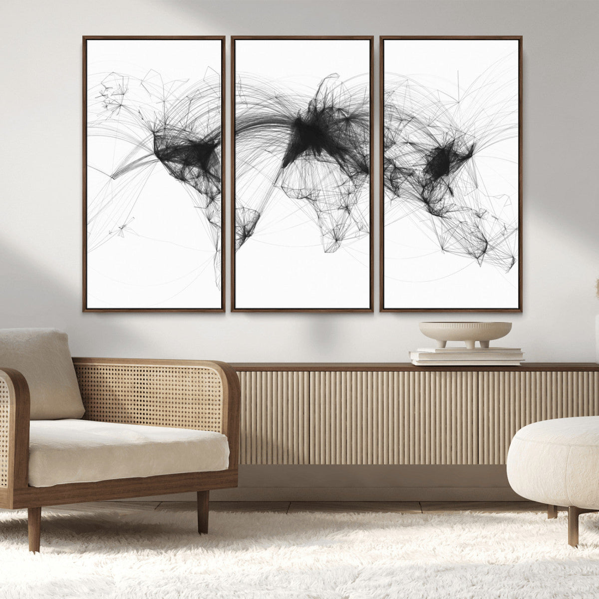 Flight Routes Air Traffic Map Canvas Wall Art - Framed -