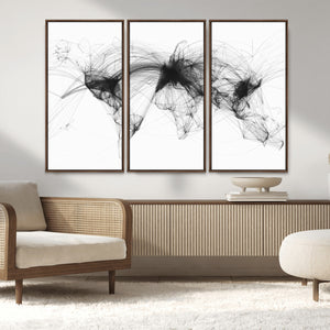 Flight Routes Air Traffic Map Canvas Wall Art - Framed -