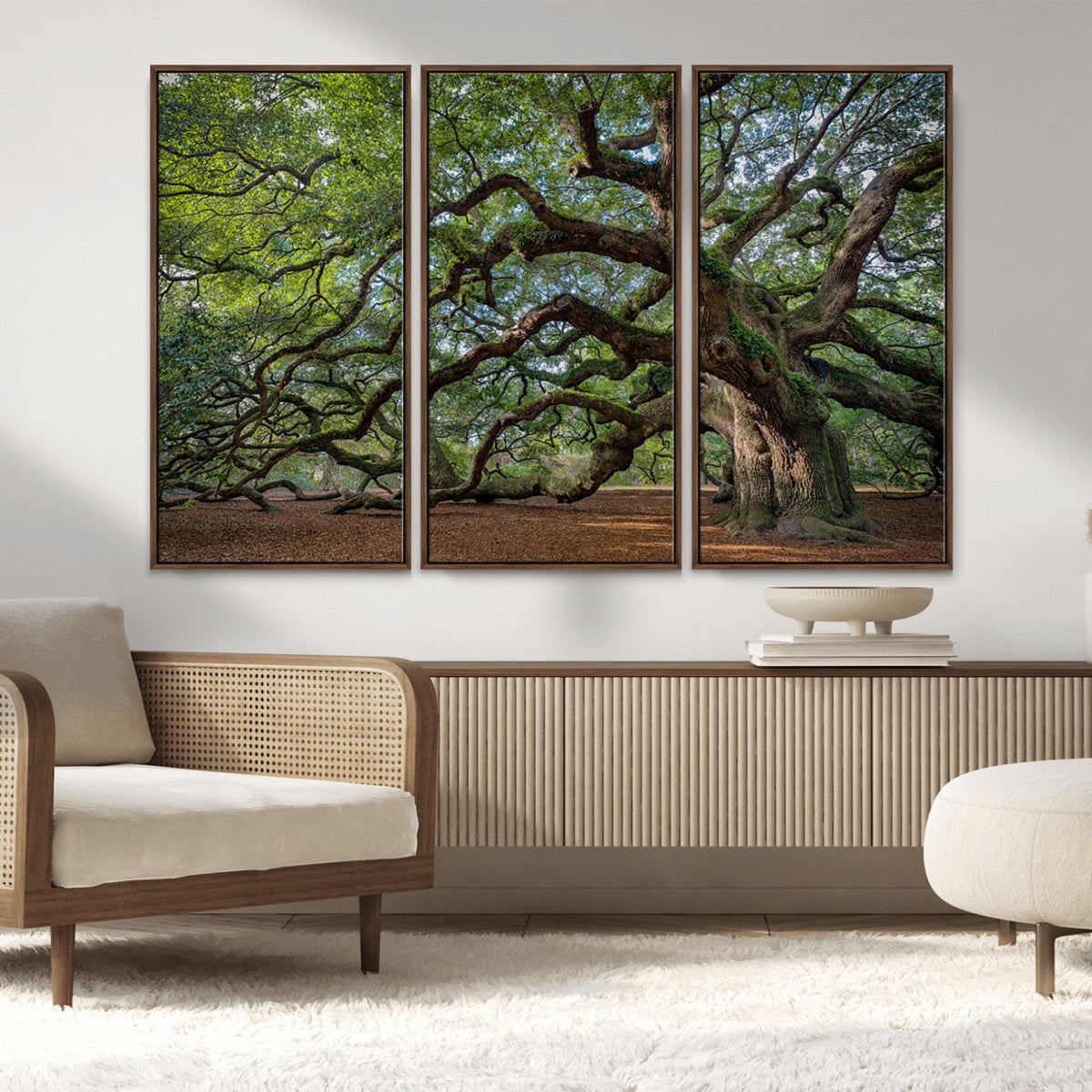 Historic Tree Wall Art – Framed Mossy Branch Canvas Artwork,