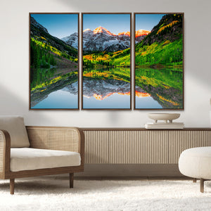 Sunrise Maroon Bells Lake Wall Art Canvas Print – Framed Elk