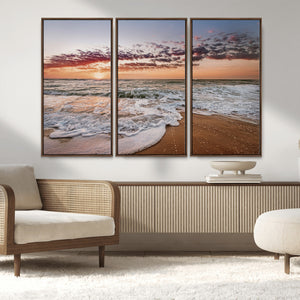 Ocean Sunset Wall Art Canvas Print – Framed Sandy Shore