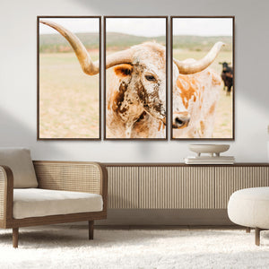 Texas Longhorn Wall Art Canvas Print – Framed Spotted Cow