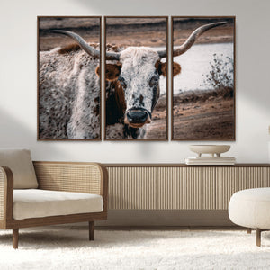 Texas Longhorn Wall Art Canvas Print – Framed Spotted Bull