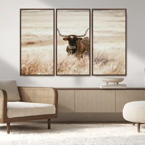 Texas Longhorn Wall Art Canvas Print – Framed Brown Horned