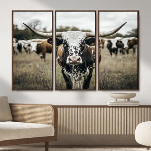 Texas Longhorn Wall Art – Framed Speckled Cow Canvas