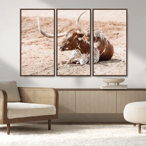 Texas Longhorn Wall Art – Framed Resting Bull Canvas