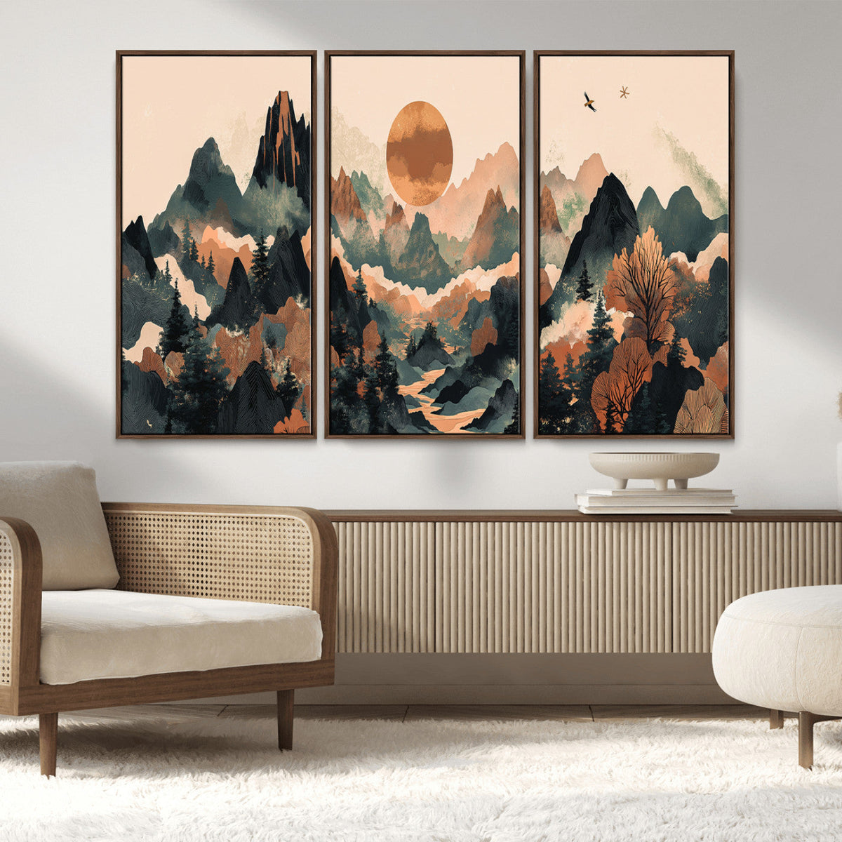Wood Mountain Landscape Wall Art Canvas Print – Framed