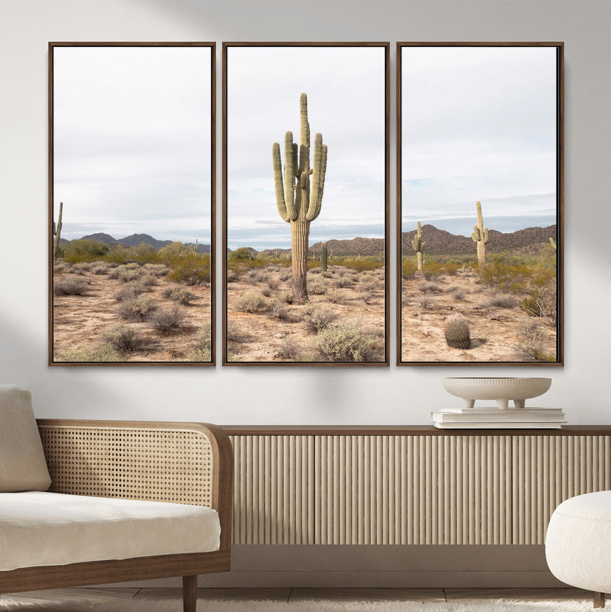 Saguaro Cactus Wall Art – Framed Desert Canvas Artwork,