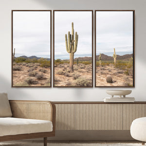 Saguaro Cactus Wall Art – Framed Desert Canvas Artwork,