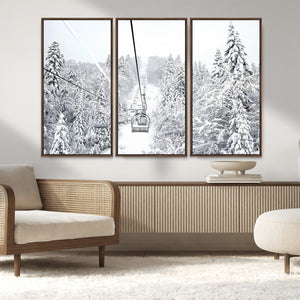Snowy Ski Lift Wall Art – Framed Winter Mountain Canvas