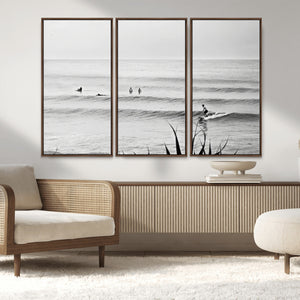 Surfer Silhouette Wall Art – Framed Calm Ocean Canvas