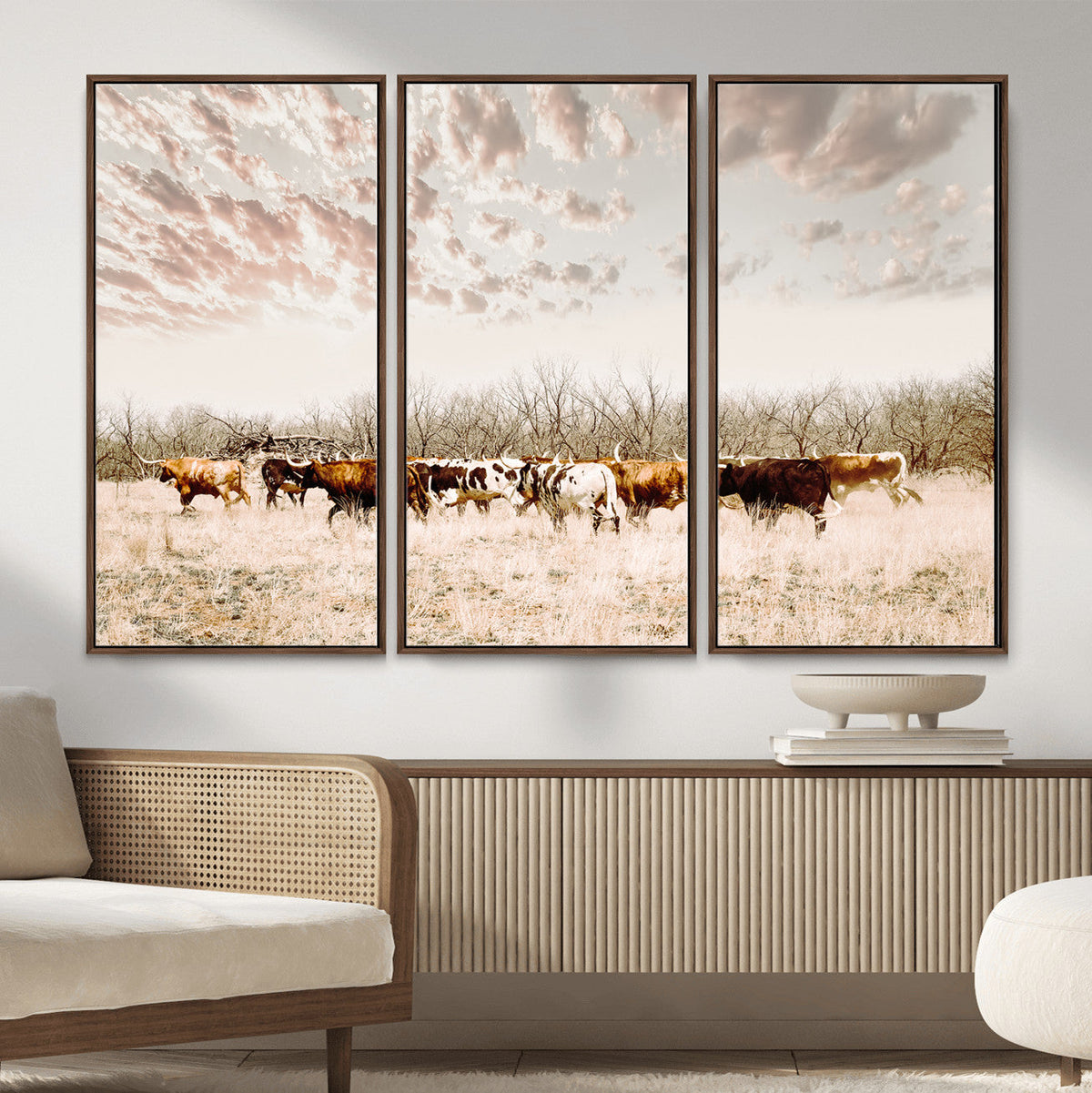 Longhorn Cattle Wall Art Canvas Print – Framed Texas Ranch