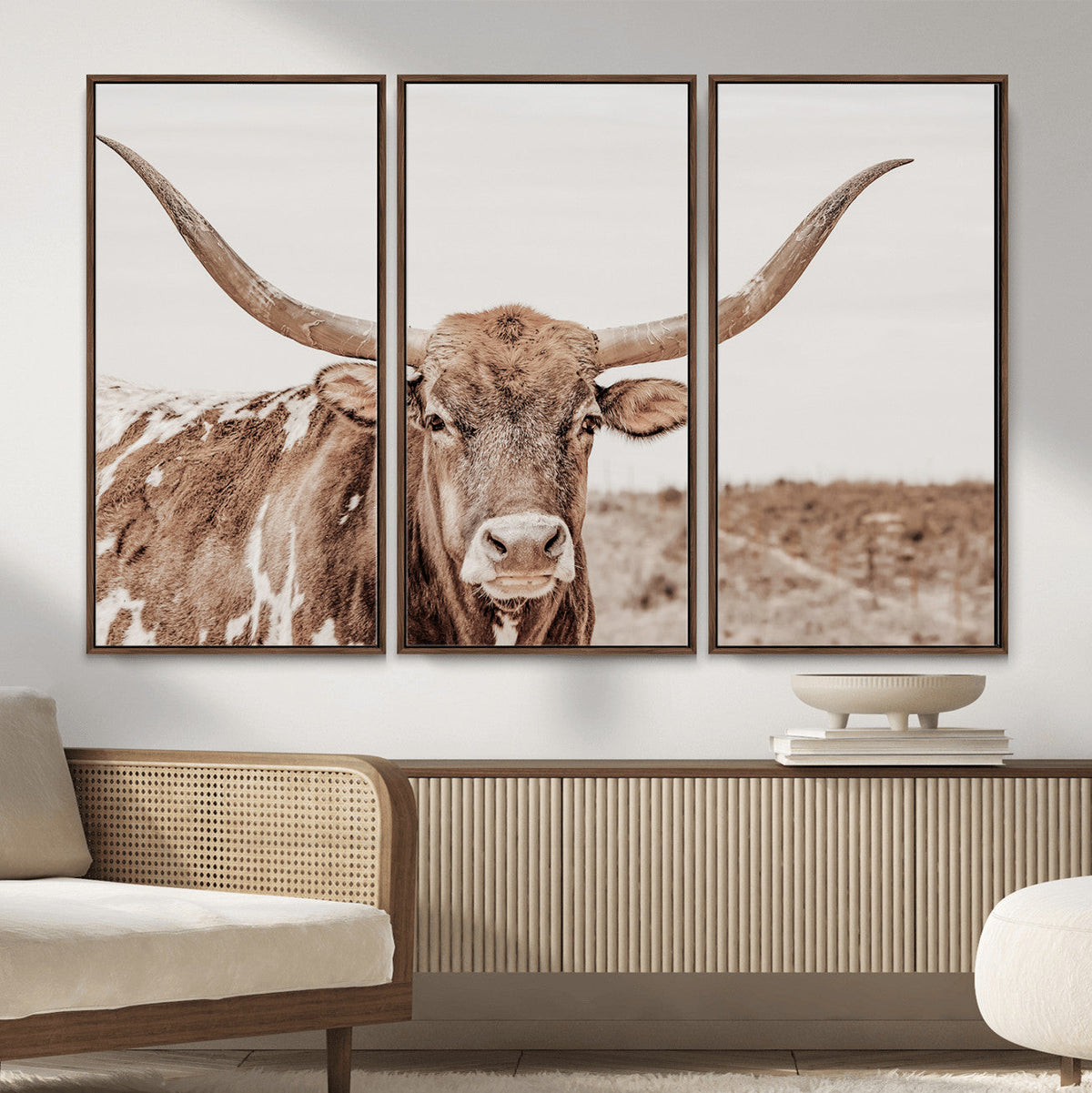 Longhorn Cow Wall Art Canvas Print – Framed Texas Ranch