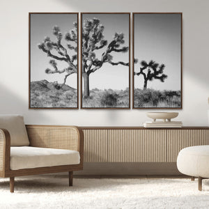 Joshua Tree Wall Art Canvas Print – Framed Monochrome Desert