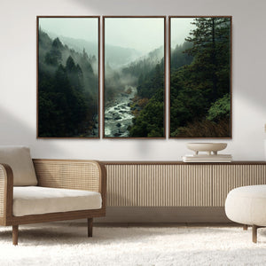 Misty Forest Wall Art Canvas Print – Framed Foggy River