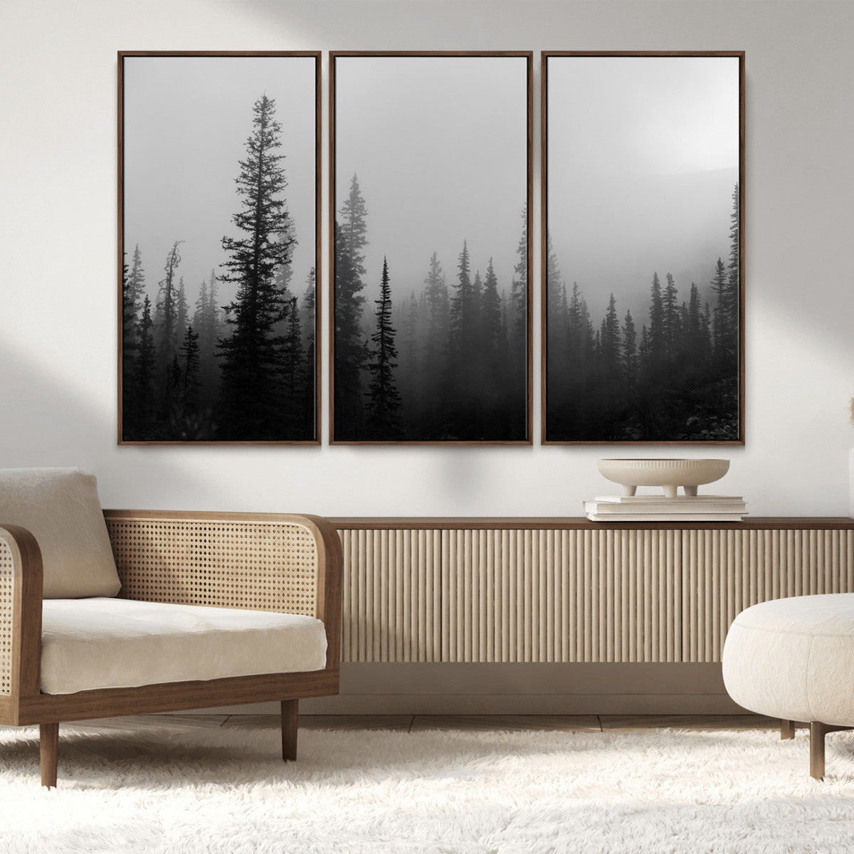 Misty Pines Wall Art Canvas Print – Framed Woodland