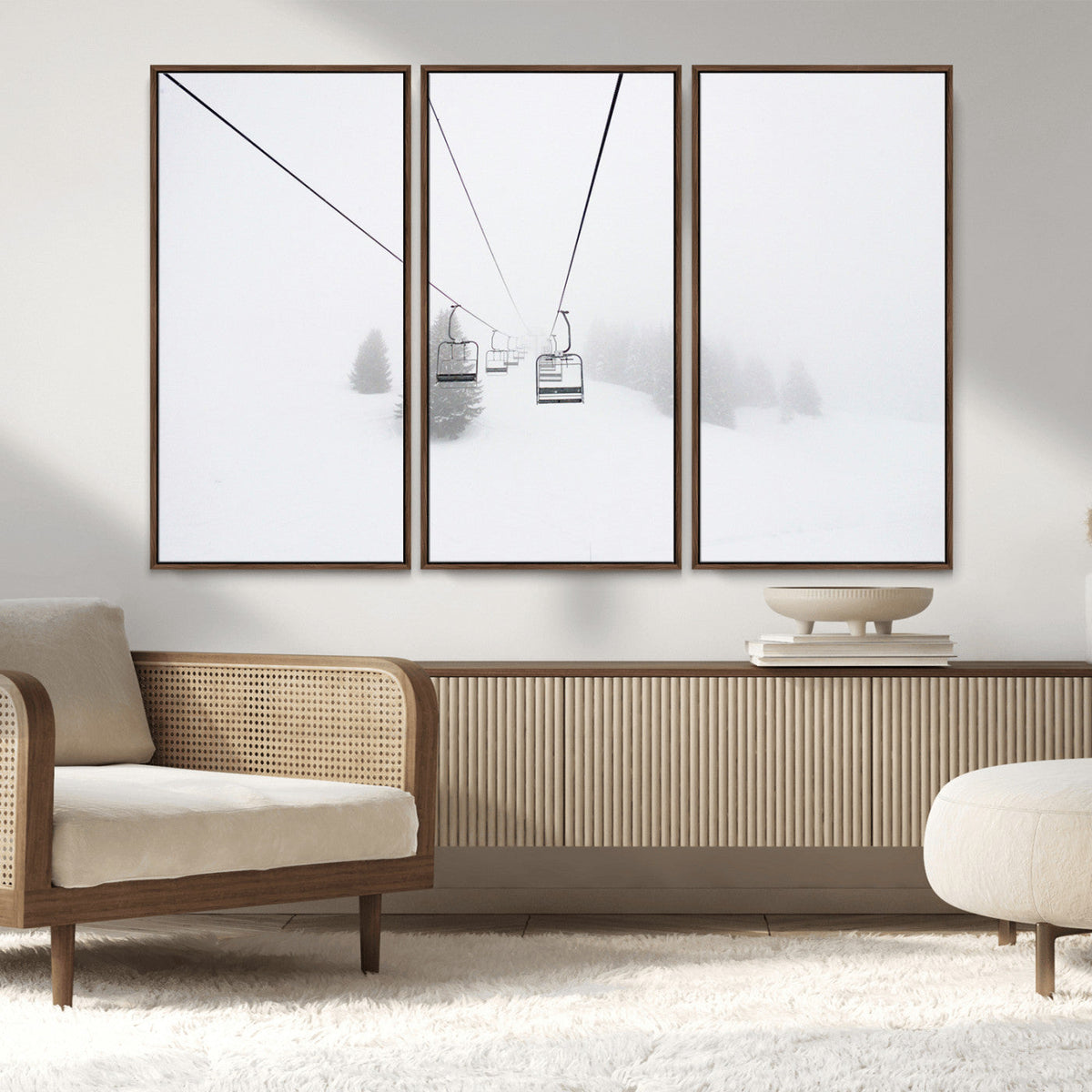 Ski Lift Wall Art Canvas Print – Snowy Alpine Landscape