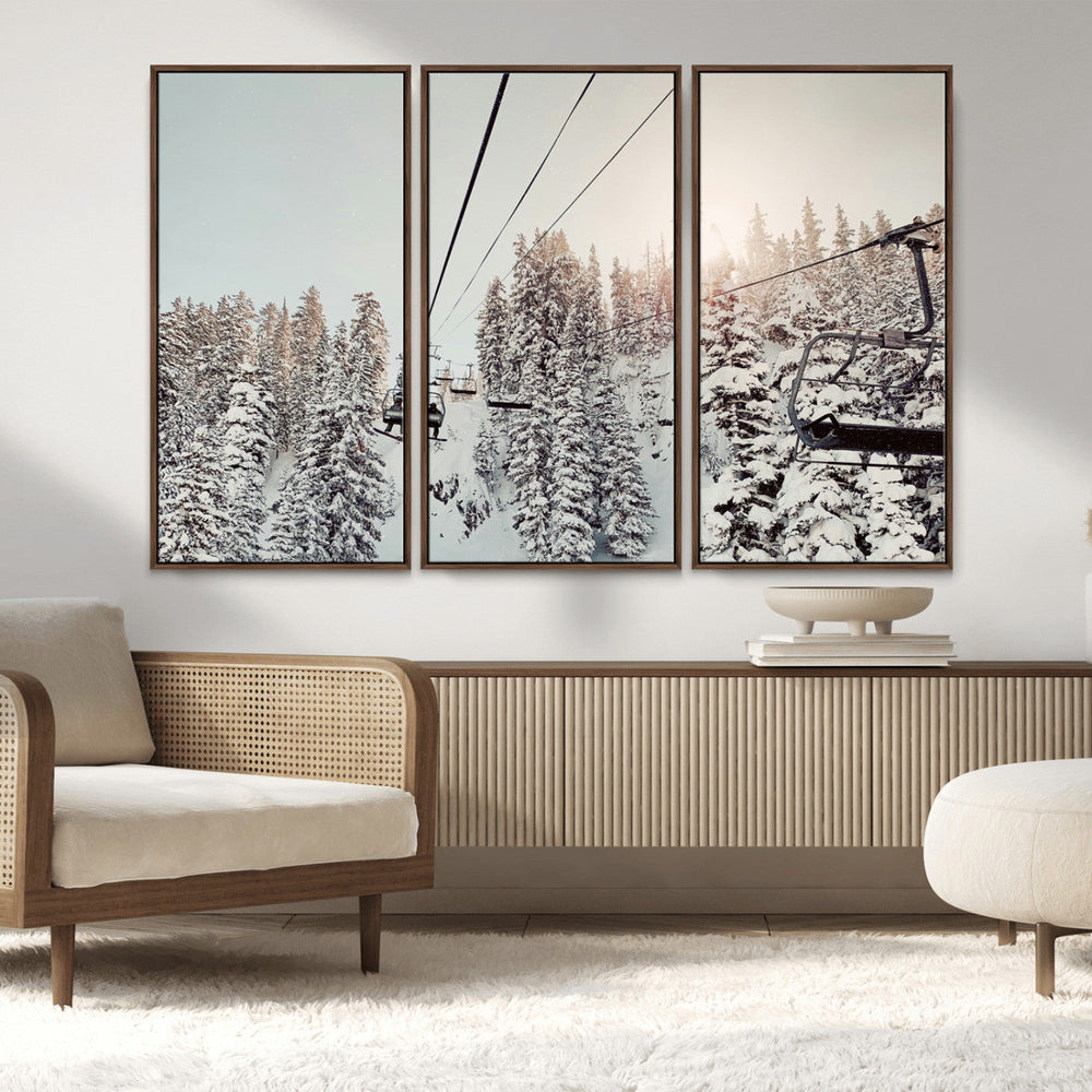 Frosty Pines Wall Art Canvas Print – Framed Cozy Cabin Ski