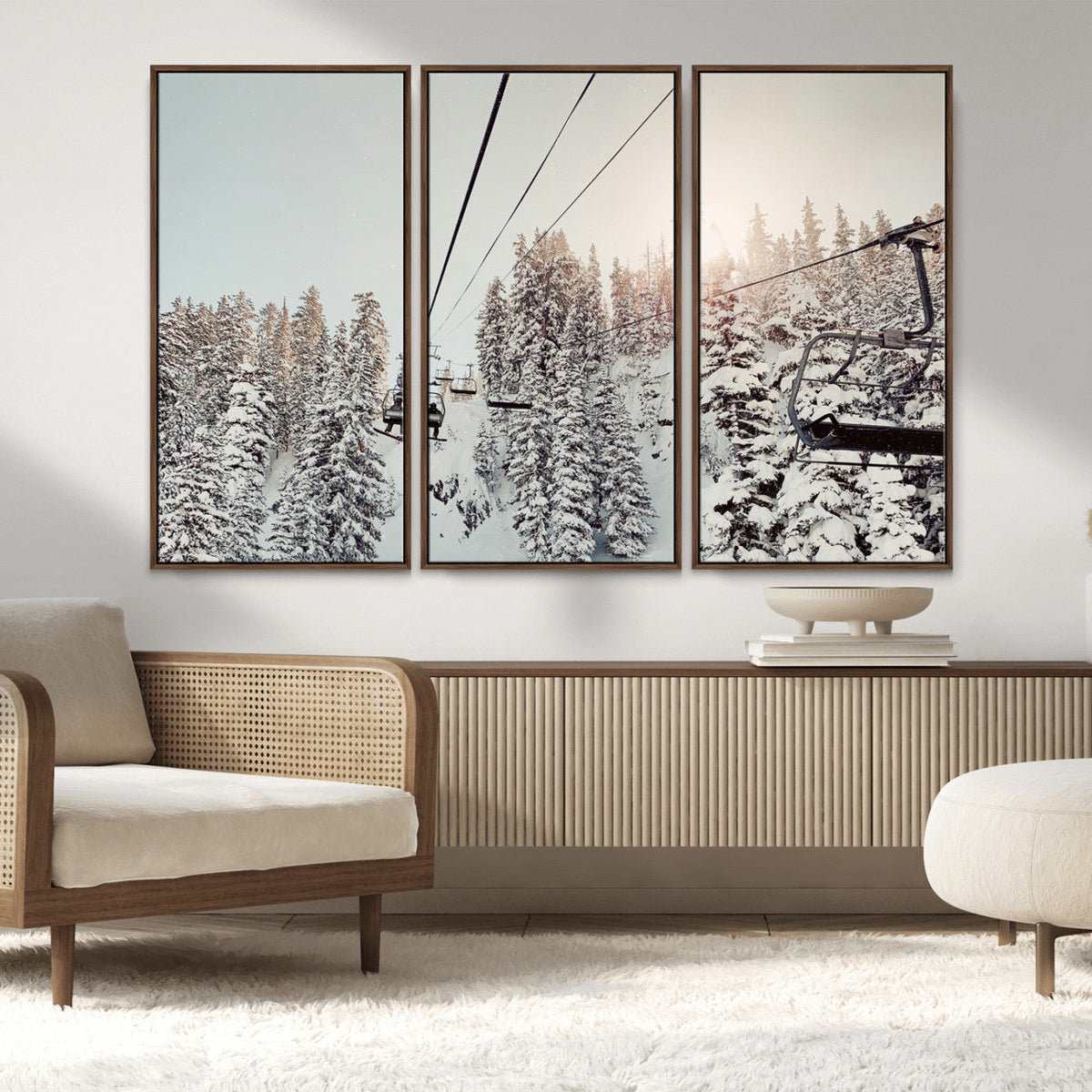 Frosty Pines Wall Art Canvas Print – Framed Cozy Cabin Ski