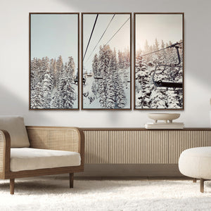 Frosty Pines Wall Art Canvas Print – Framed Cozy Cabin Ski