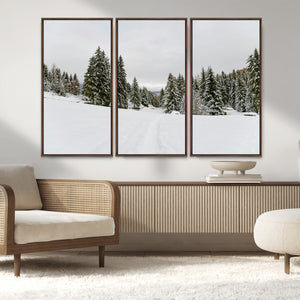 Frosty Pines Wall Art Canvas Print – Framed Silent Snowfall