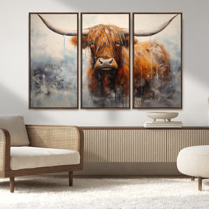 Scottish Highland Wall Art Canvas Print, Framed Longhorn Art