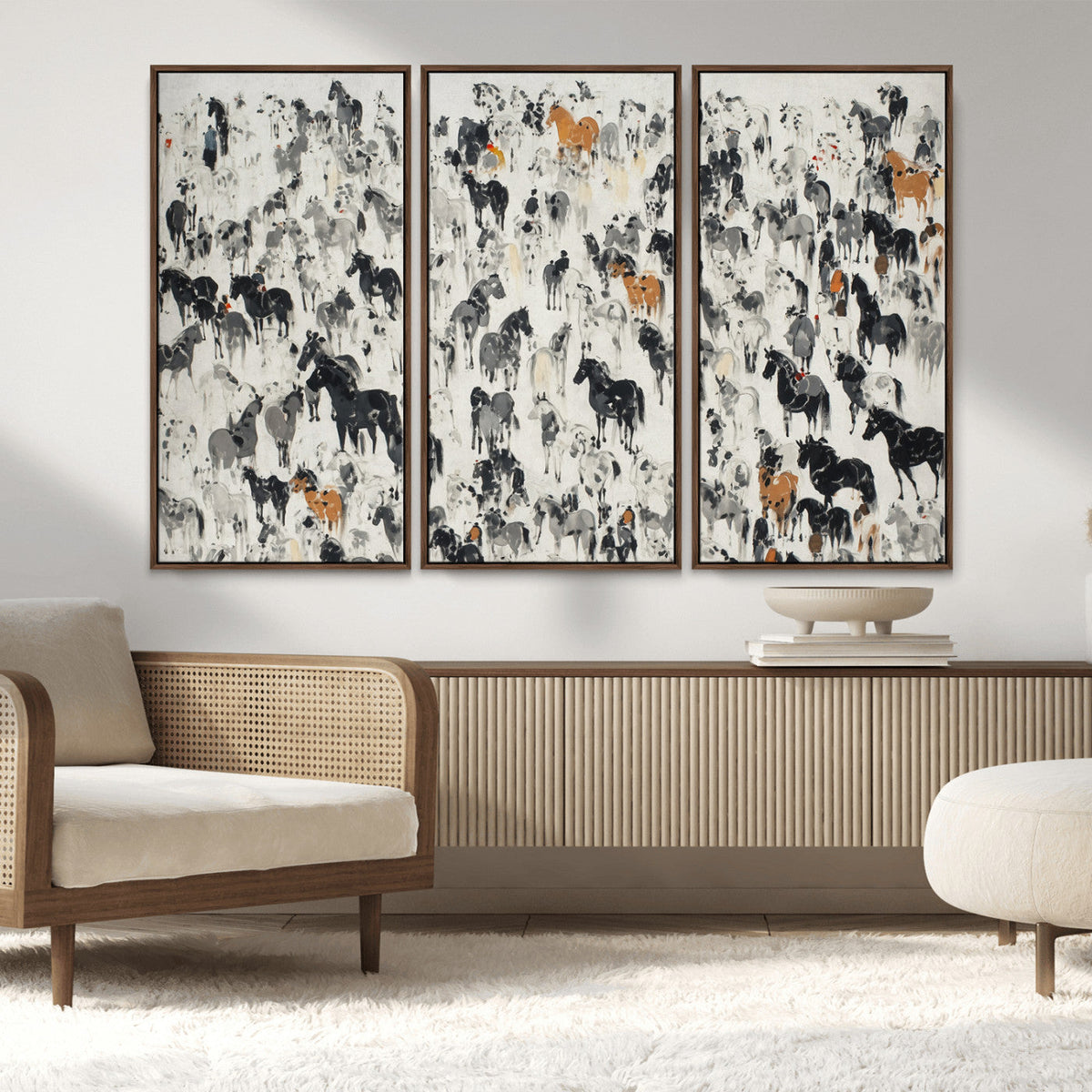 Wild Horse Stampede Wall Art Canvas Print – Monochrome