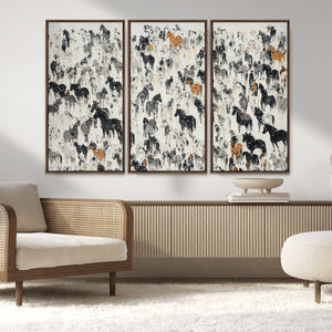 Wild Horse Stampede Wall Art Canvas Print – Monochrome