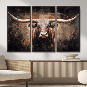 Abstract Longhorn Wall Art Canvas Print – Vintage Western
