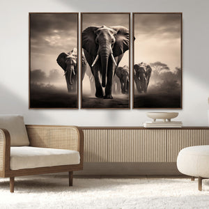 Elephant Family Wall Art Canvas Print, Framed Elephant Wall