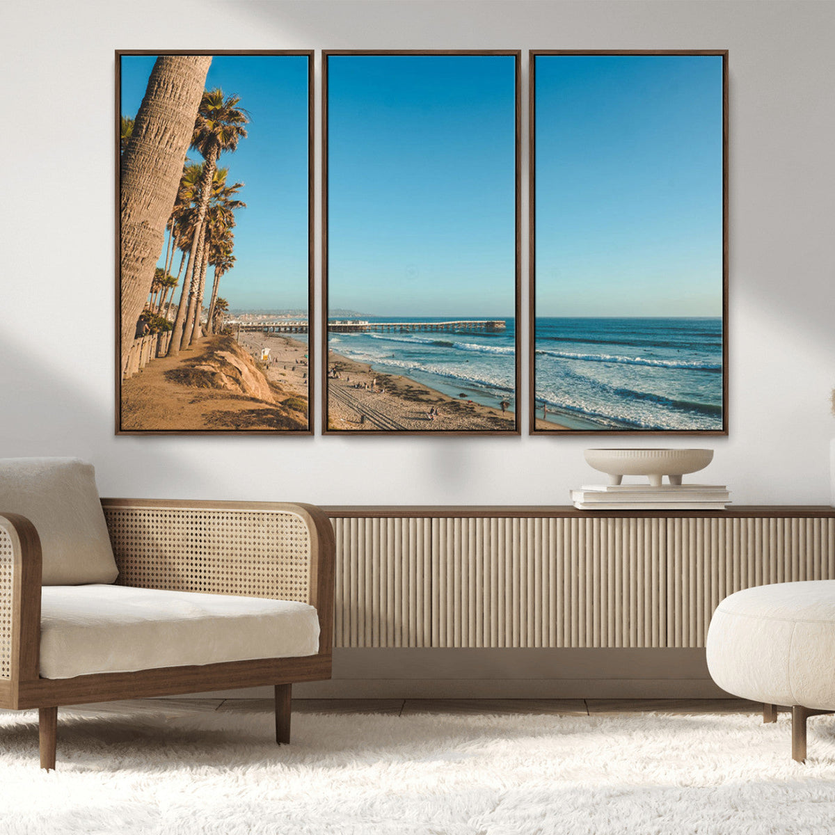 Scenic Beach Wall Art Canvas Print – Tall Palm Trees, Sandy