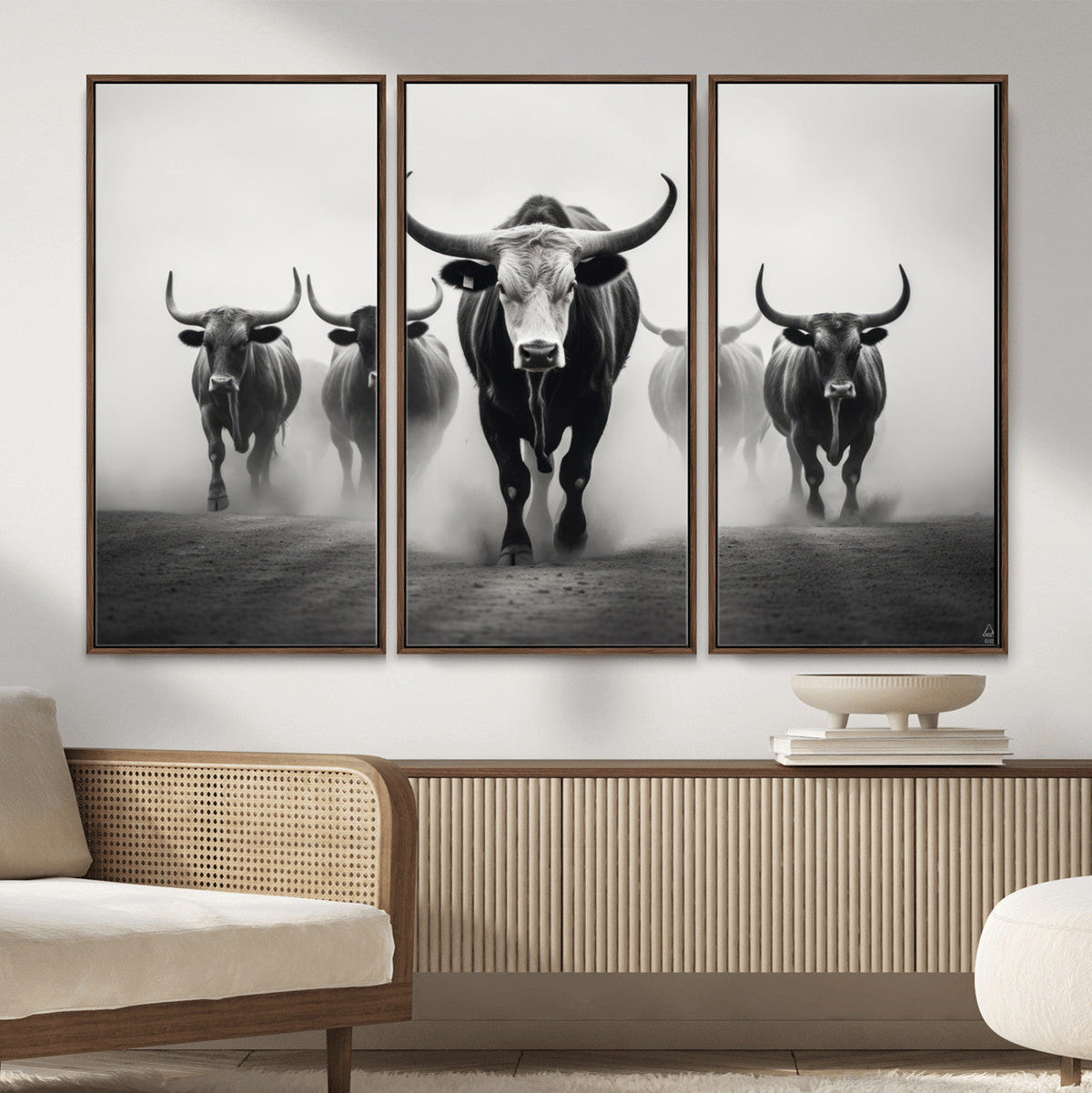 Texas Longhorn Wall Art Canvas Print, Framed Speckled Cow